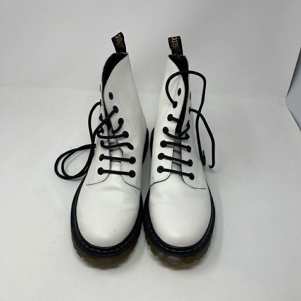 Doc Martens White Smooth Combat Leather Lace Up Ankle Boots Size 11